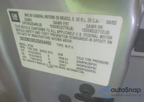 2002 Buick Rendezvous Cxl из США, поврежденный, VIN 3G5DB03E02S604489